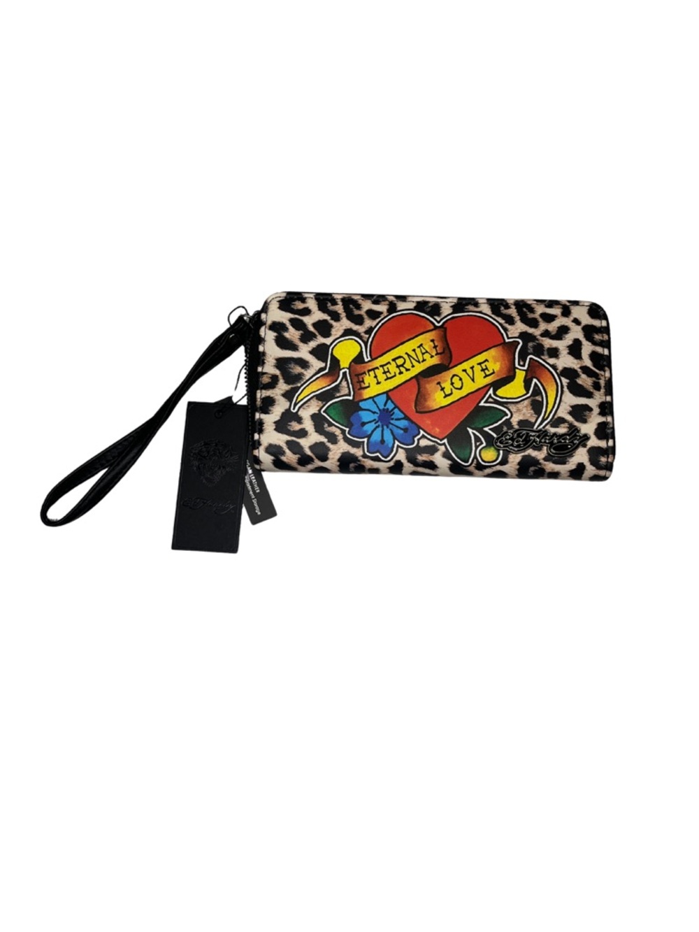 NWT Ed Hardy Leopard TT Print Zip Wallet Wristlet in Red, Yellow, Blue